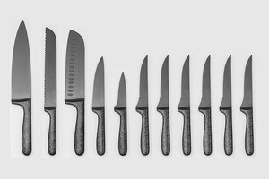 Black Titanium Forged 12 Piece Hammered Knife Set with Block