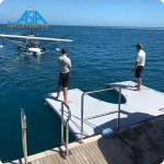 C shape Drop stitch Motor Boat station inflatable jetski floating platform jet ski dock,  inflatable U shape jet ski dock