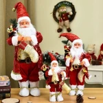 C221 High Quality Wholesale Standing Cute Artificial Santa Claus Father Christmas Decoration With Gift Bag And Presents