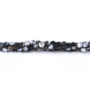 Carved Faceted 10mm Round Black Seashell Strand