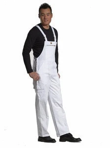 Cheap Food Industry Painter&#039;s Bib Pants 100% Cotton Overalls White Workwear