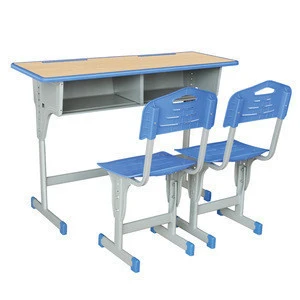 Cheap plastic strong metal  adjustable school desk double student desk and chair school plastic table and chair for kids
