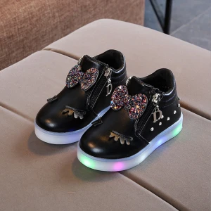 Children And Baby Girl Led Light Casual Shoes With Bows And Zipper