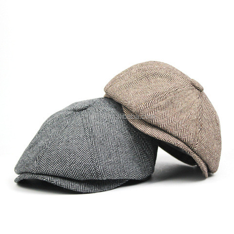 China suppliers winter wool peaky blinders flat cap for men Unisex Sea Logo Style cowboy newsboy hat ivy cap octagon hat
