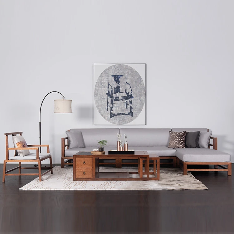 Chinese style solid wood frame sofa set /wood furniture armrest sofa