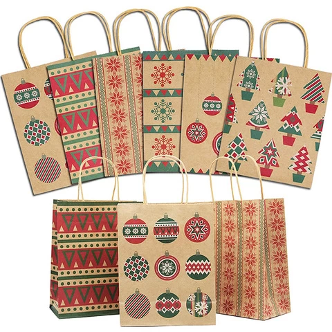 Christmas Gifts Factory Cheap Printing Logo Kraft Stand Up Pouch Paper Gift Bag