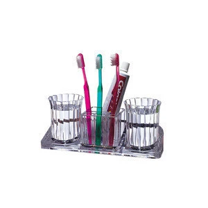 Clear Acrylic Bathroom Accessory Set / Toothbrush Holder Tumbler Set