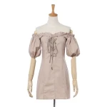 clothing wom tying rope straight collar short-sleeved slim shoulder  dress