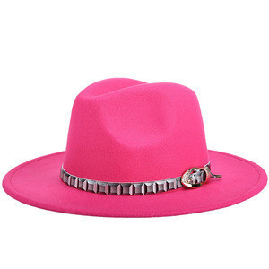 COOLLEE Woman Formal Cap Pink Red Black Felt Top Hat