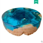 Creative Art Resin River Ocean Coffee Table Modern Minimalist Casual Tea Solid Wood Stitching Round Tea Table Tea Table