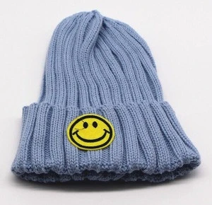 Crochet Smile Pattern Ribbed Wool Winter Hat
