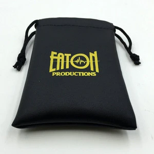 Custom black PU leather drawstring  pouch for coin/crafts