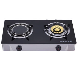 Custom brand glass cooktop 2 burner gas stove brass+ Infrared