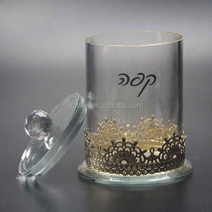 custom Crystal glass tea/sugar caddy, glass jar with lid