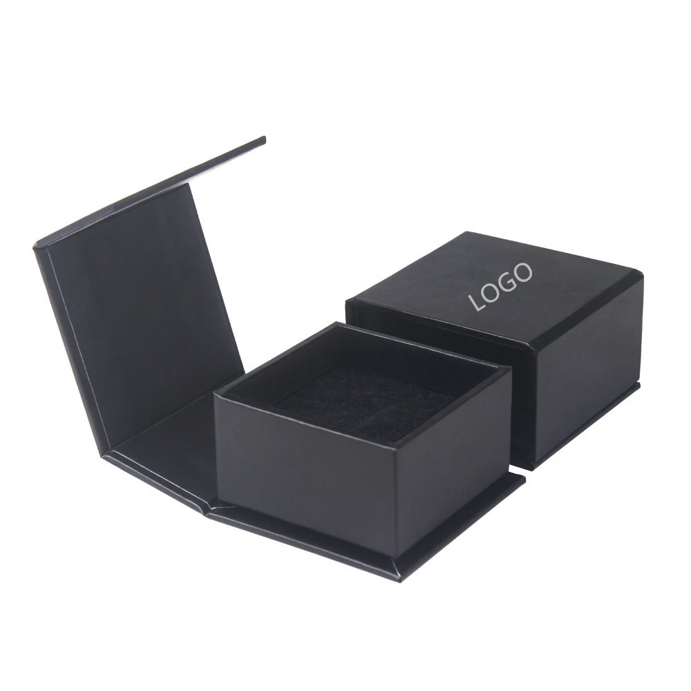 Custom logo printed luxury black cardboard gift packaging magnetic closure jewelry boxes