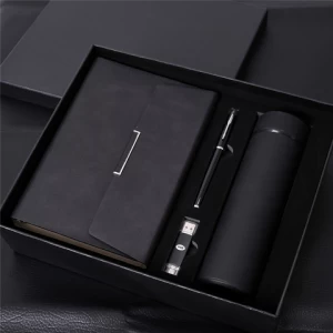 Custom Logo Promotion Marketing USB Matte Black Tumbler Notebook And Pen Gift Set Items