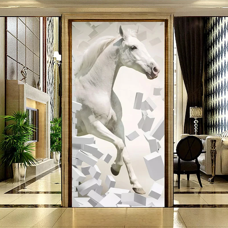 Custom Wallpaper 3D Stereoscopic Embossed White Horse Modern Creative Art Mural Living Room Entrance Corridor Photo Wall Paper
