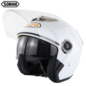 Customized Double lens Open Face Motorcycle helmet with Warning Design Soman 517
