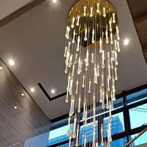 Customized long LED chandelier pendant light hotel application modern gold crystal Chandelier light for high ceilings