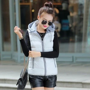 cz39248a Best selling high quality solid color cotton zipper hooded woman vest