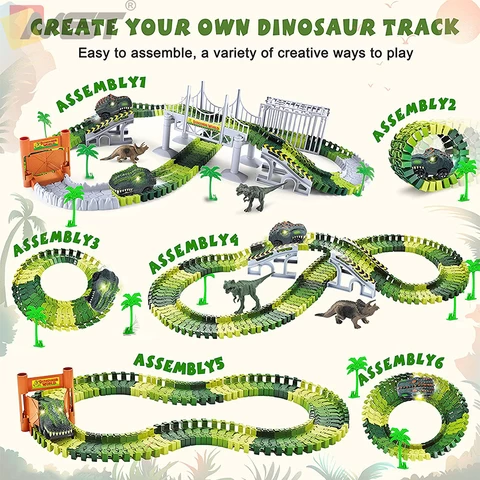Dinosaur Race Track Toys Set Electric Car Educational Twisted Flexible Train Track DIY Educational uzzle Assemble Slot Car Toy