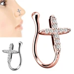 Discount Cubic Zirconia Cross Hot Fashion Brass Body Piercing Jewelry Clip on Faux Face Nose Ring Cuff