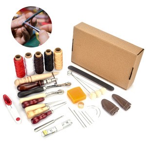 DIY Manual Leather Tools Wooden Handle Sewing Awl Switcher Leather Craft Canvas Tent Sewing Needle Kit Tool