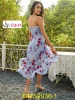 D&M Fashion 2021 Summer Womens Clothing Sexy Spaghetti-Strap Floral Print Ruffle Asymmetric New Dress Casual Woman Dress