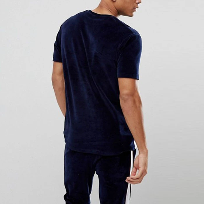 Dongguan apparel manufacturer men&#x27;s clothes oversized hiphop longline velour t shirt with contrast sides