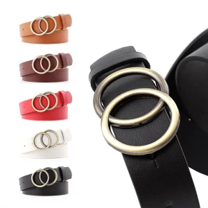 Double ring alloy buckle women fashion PU leather waist belt