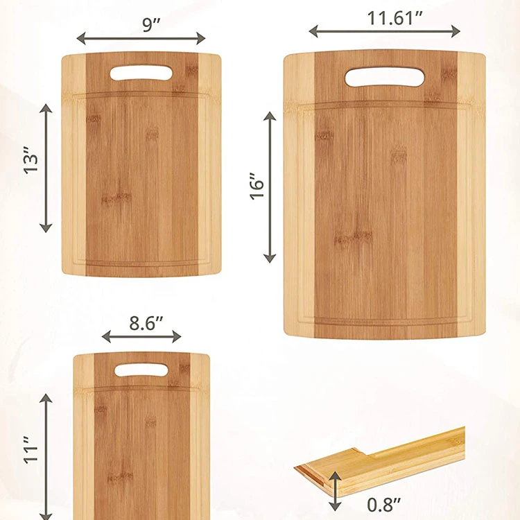 Drop Shipping 3 Piece Juice Grooves Natural Organic Bamboo Cutting Boards