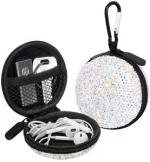 Earphone Case Earbuds Small Carrying Cases Rhinestone Crystal Portable Headphone Organizer Storage Pouch Bag