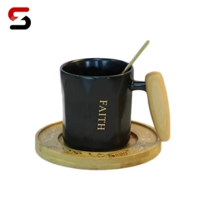 EGRAND Mug Hot Sale Gift Porcelain Mug, Bamboo Lid Ceramic Cup With Lid And Spoon, Wooden Handle Ceramic Coffee Mug