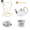 elegant decal antique bone china white ceramic gold porcelain pakistan tea tasting set tea coffee cup set with glass teapot set