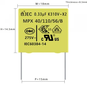 EMI Suppression Mpx Mkp Film Plastic Case Capacitor 275v Resin Sealing Capacitor Polypropylene 0.33uf X2 Capacitor 334