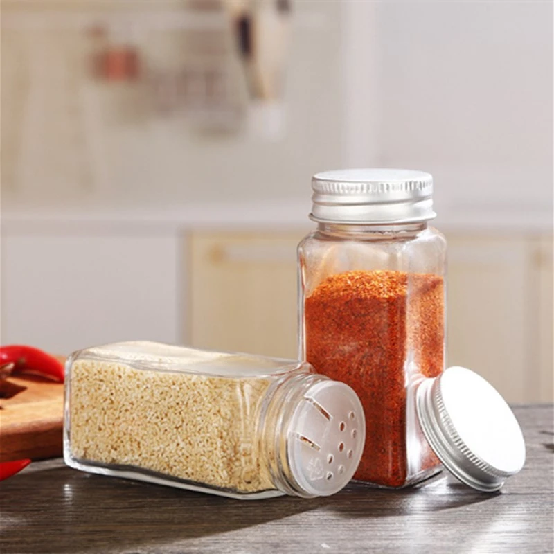 Empty Glass 100ml Clear Square Food Glass Storage Spice Jars Glass Saffron Pepper Salt Packing Jar With Lid seasoning shaker