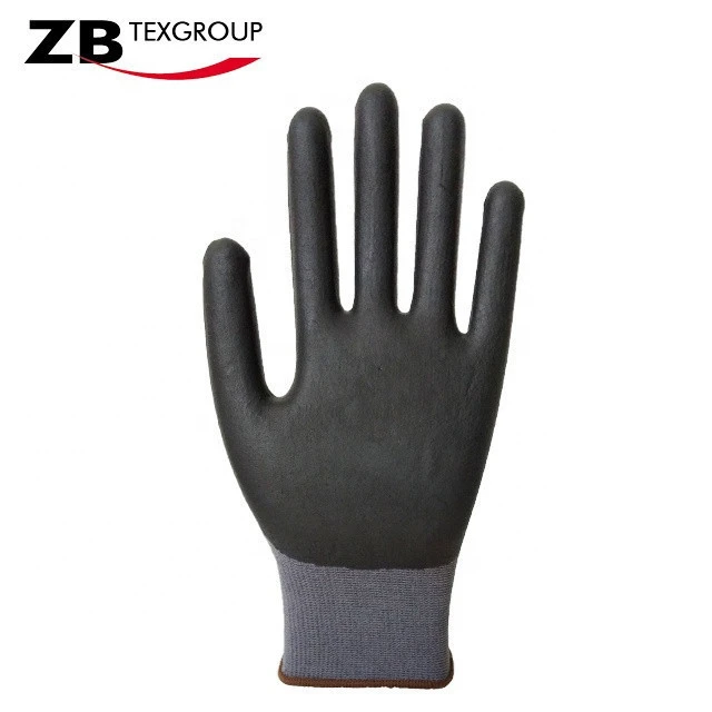 En 388 15G Grey Nylon Black Nitrile Foam Dipped Working Gloves