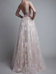 European and American summer foreign trade new style lace deep "V" hole-cut wedding dress gown