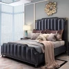 European solid wood frame genuine leather upholstered luxury hotel bed