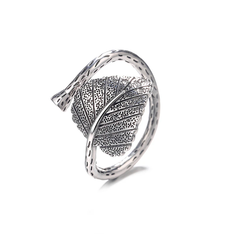 Factory customizable 925 sterling silver jewelry fashion simple retro feather silver ring