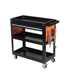 Factory supply 3 Tier Heavy Duty Workshop Tool Cart with one drawer four wheels hand push metal Service tool Hand Carts trolleys