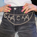 fashion gold bling custom letter women waist chain belt with diamonds