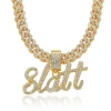 Fashion Hip Hop Jewelry Necklace Alloy Rhinestone English Letter Slatt Cuban Link Chain with Pendant for Men And Women