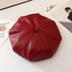 Fashion pu model design solid faux leather beret cap leisure painter leather beret for women