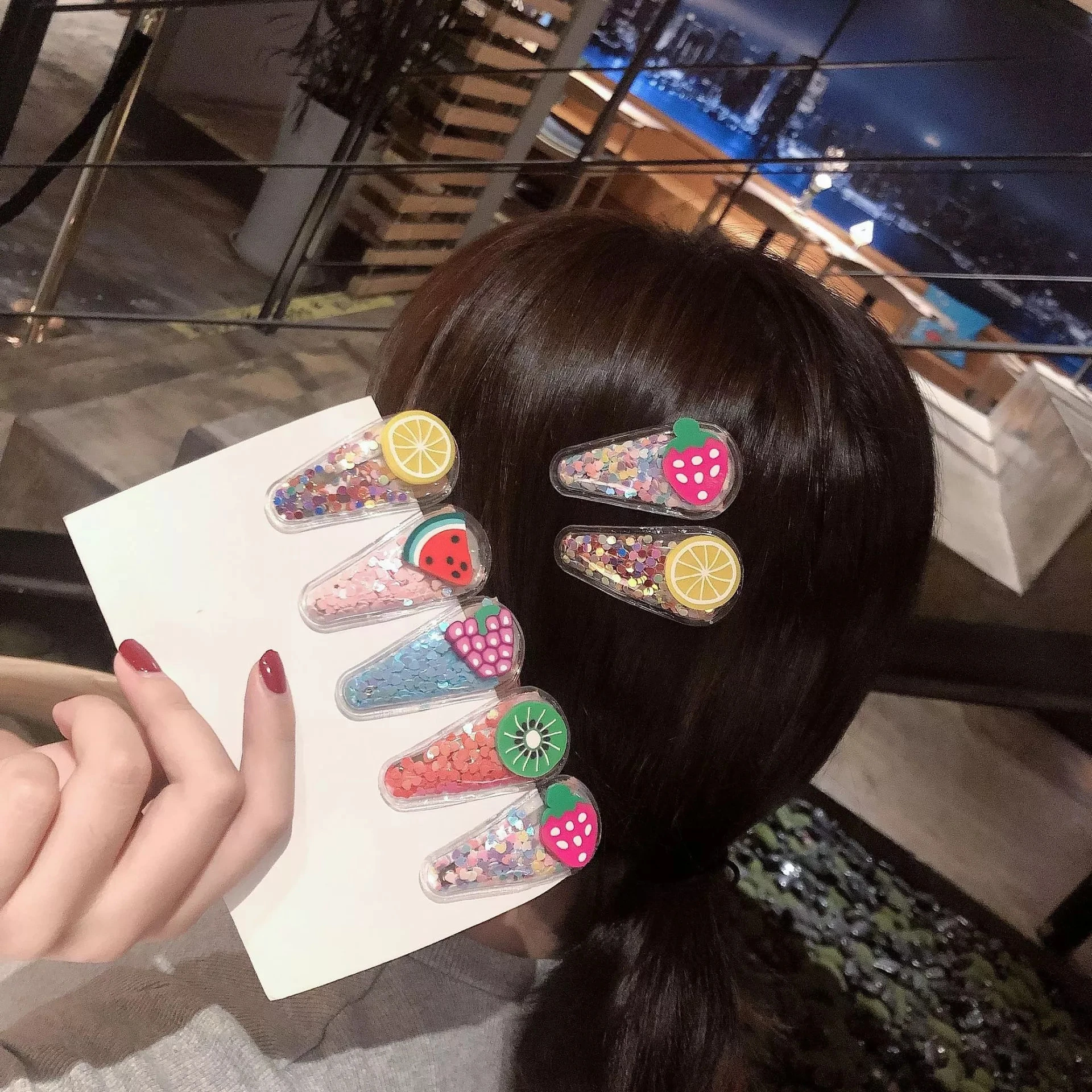 Fashion sequins cartoon fruit hairpins colorful baby cute side clips