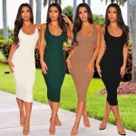 Fashion spaghetti strap women bodycon dresses 2019 spring latest new knitted sleeveless casual dress Dongguan supplier A467