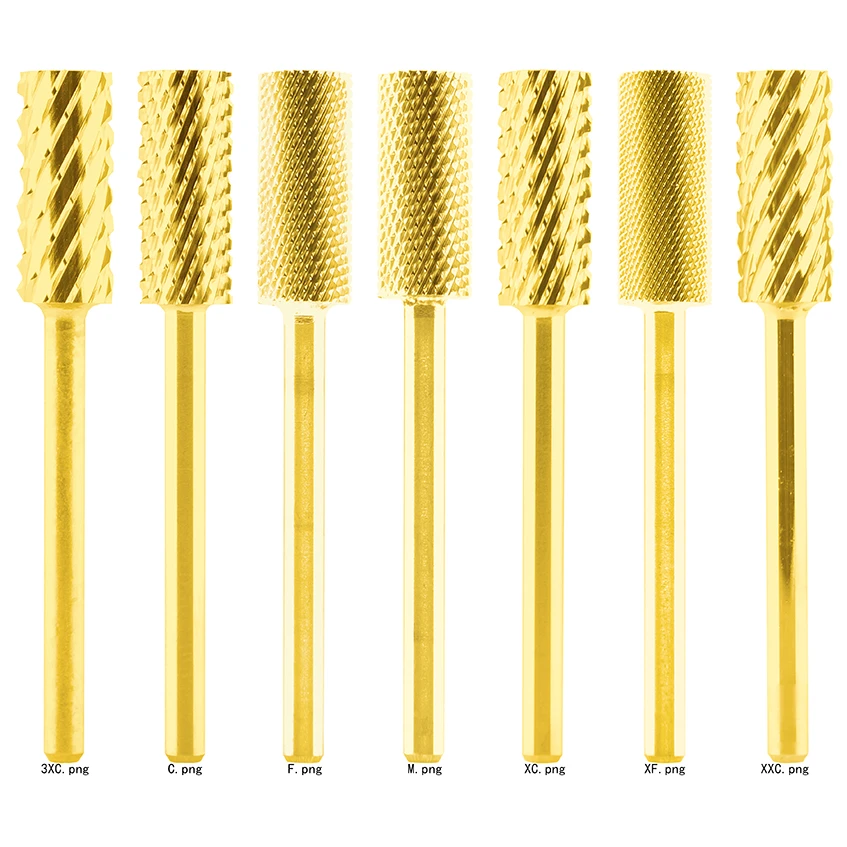 File Ceramic Nail Drill Bit Straight flat head Coated 12Pcs Gold Carbide Nail Drill Bits