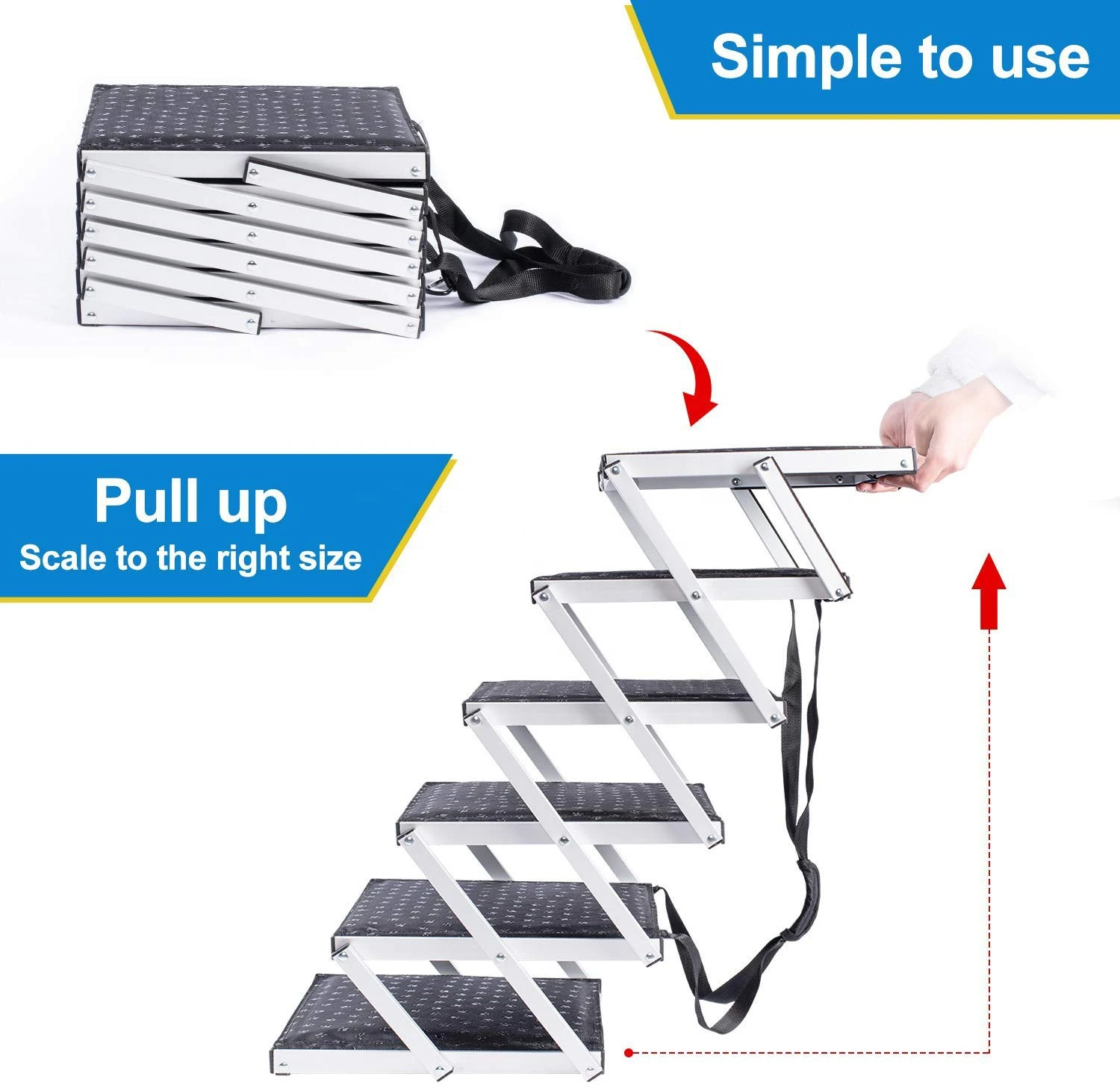 Foldable  portable aluminum dog stairs dog steps folding pet dog ramp for suv car pet loader