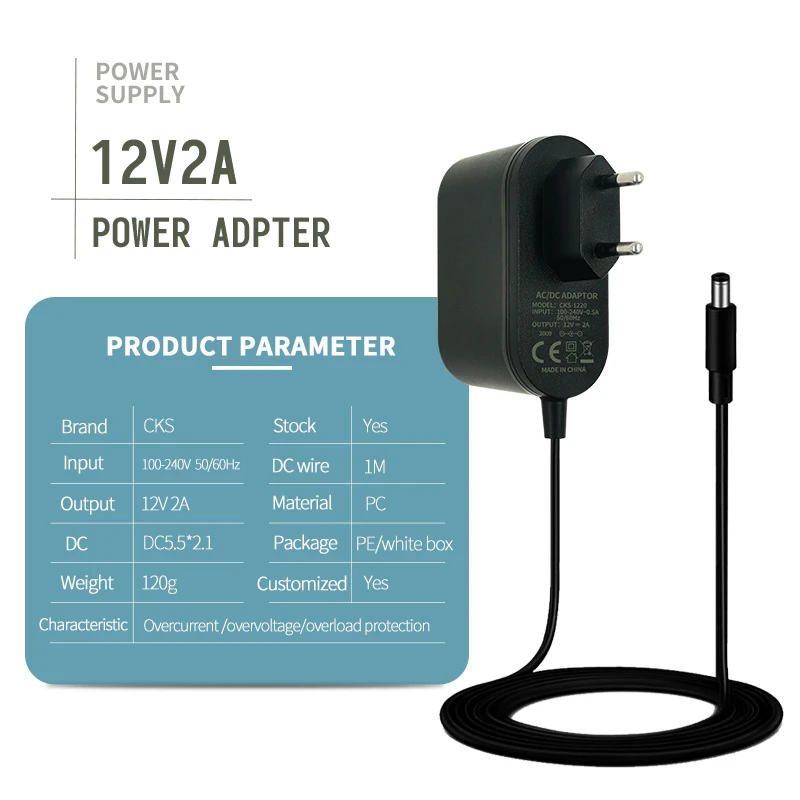 Free sample 5v 8v 12v 15v 20v 24v  0.8a 1a 1.2a 1.5a 2a 3a  power adaptor EU US plug with CE FCC CB certifications
