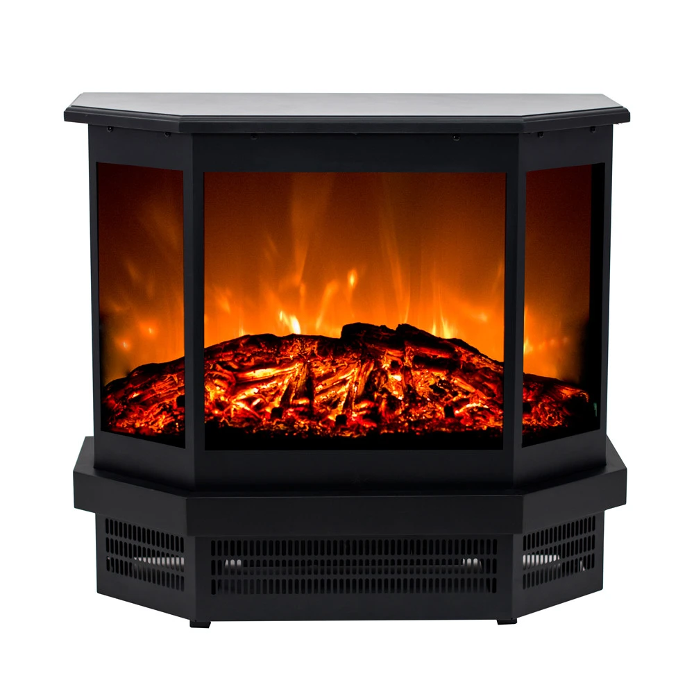Freestanding Portable 3d flame  3-sided semicircle ELECTRIC HEATER fireplace